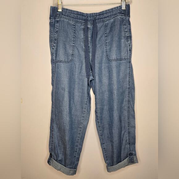 Talbots Women's Denim Capris Size 8 Petite Elastic Waistband Cotton Drawstring - Picture 1 of 7